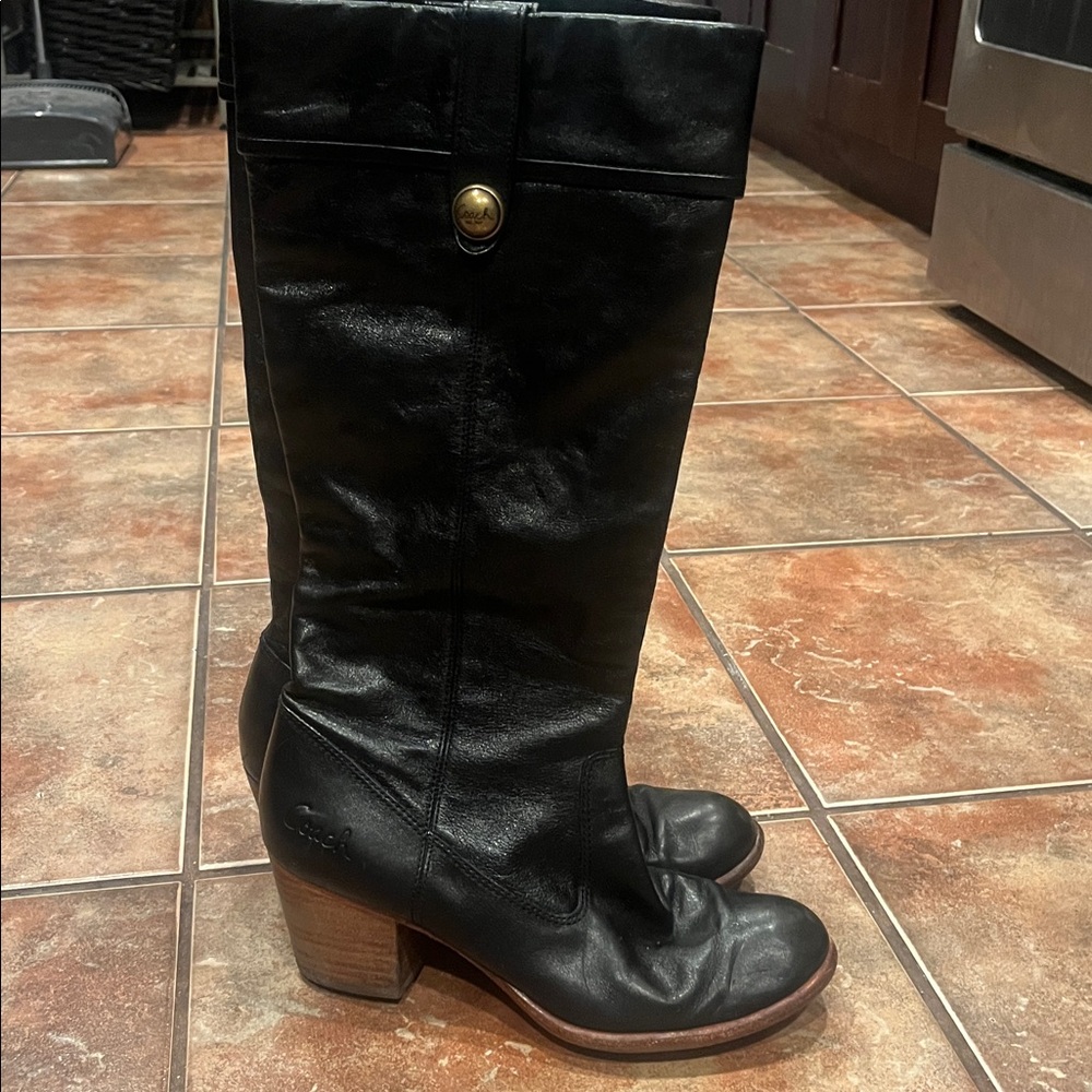 Coach Fayth Black Leather heeled boot